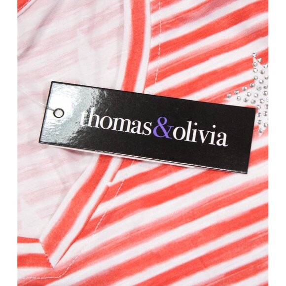 NWT Thomas & Olivia Womens V-Neck Striped Star Studded Short Sleeve T-Shirt XL - Picture 4 of 10